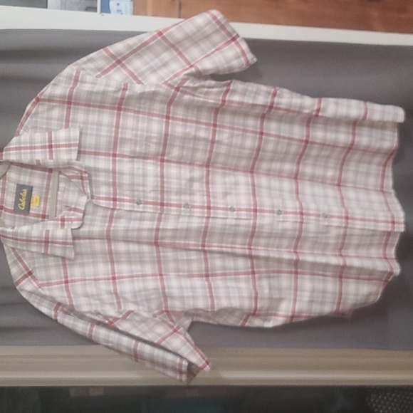 Cabela's Mens Shirt ButtonUp Pocket Short SleeveBurgandy Gold White Gray SZ 3XL - Picture 1 of 10